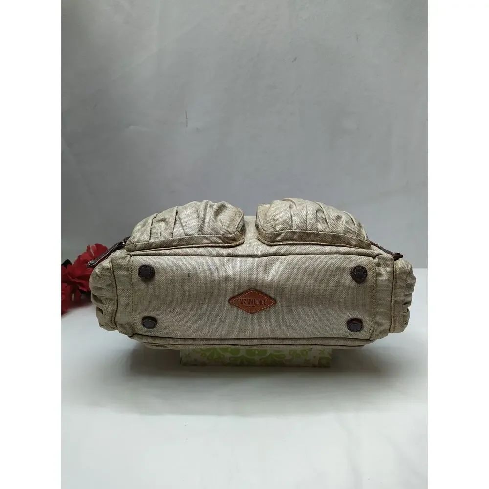 MZ Wallace Beige Leather Zipper Pockets Double Handles Satchel Shoulder Bag
